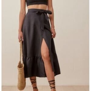 Reformation Black Midi Wrap Maxi Skirt